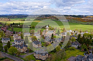 Quarriers Village countryside rural village aerial view from above in Renfrewshire Scotland