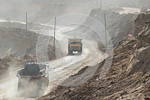 Quarry dumptruck working in a coal mine