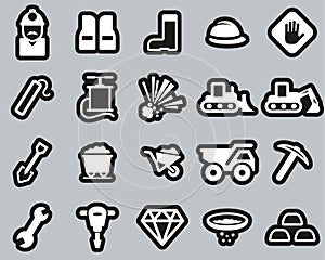 Quarry Or Mine Icons White On Black Sticker Set Big