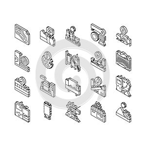 Quarry Mining Industrial Process isometric icons set vector