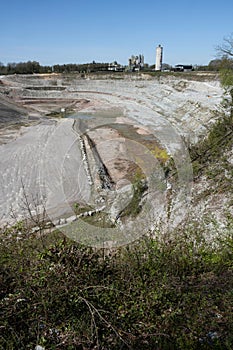 The quarry is an opencast mine where mainly limestone is extracted
