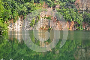 A quarry with reflection on the water