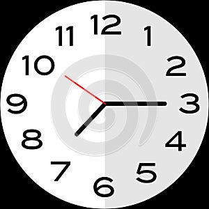 Quarter past 7 o`clock analog clock icon