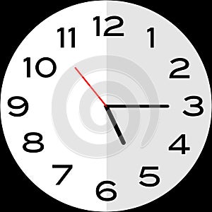 Quarter past 5 o`clock analog clock icon