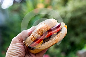 Quarter Pound Hamburger or Beefburger in a Seame Bread Bun