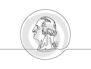 Quarter US twenty-five cent Washington coin continuous line vector graphic - Vector photo