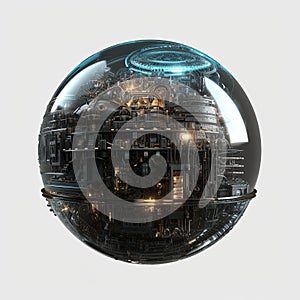 Quarter view of a borg sphere, sci fi, cinematic, lighting, space, horizon on transparent background,