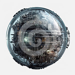 Quarter view of a borg sphere, sci fi, cinematic, lighting, space, horizon on transparent background,created by AI