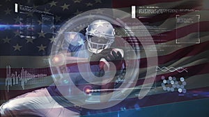 Quarterback diving to catch the ball with an American flag background