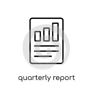 Quarterly report icon. Trendy modern flat linear vector Quarterly report icon on white background from thin line business collect photo