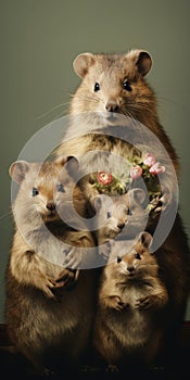 A quartet of quokkas posing with family photo