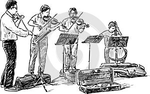 Quartet of street musicians photo