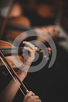 Quartet violin and cellos - closeup on hands - female hands