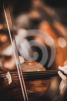 Quartet violin and cellos - closeup on hands - female hands