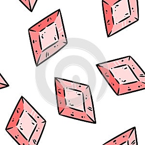 Quartz cartoon crystals seamless border pattern. Cute gem doodles wallpaper. Vector repeatable background tile. Cozy craft