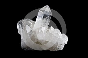 Quartz Crystal Cluster Horizontal on Black Background