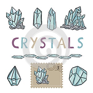 Quartz Crystal Magic Hand Drawn Vector Icon Illustration Set