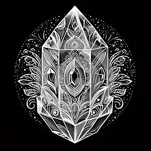 Quartz Crystal A stylized representation of a quartz crystal wit