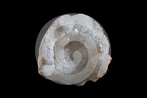 Quartz geode specimen in black background