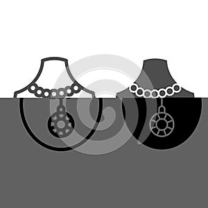 Quartz pendant line and glyph icon. Gemstone necklace vector illustration isolated on white. Jewelry outline style