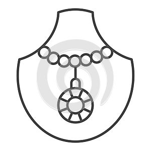 Quartz pendant thin line icon. Gemstone necklace vector illustration isolated on white. Jewelry outline style design