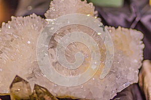 Quartz prismatic habit stone specimen from mining and quarrying industries. Quartz is a mineral composed of silicon and oxygen ato