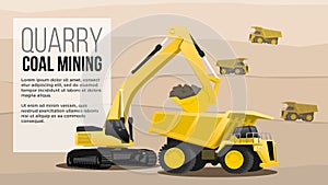 Quary coal mininig concept haul heavy duty truck loading from excavator coal mining industry flat style illustration best for