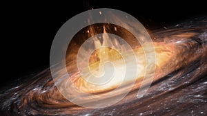 Quasar or black hole with accretion disk and gas clouds 3D rendering illustration. photo