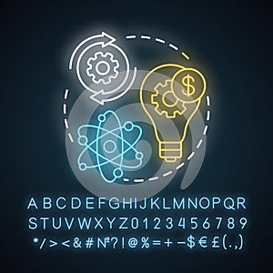 Quaternary neon light concept icon. Knowledge sector idea. Information-based service, research. Economy sector. Glowing photo