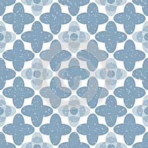 Quatrefoil seamless vector pattern background. Azulejo style backdrop with historical foil motifs in delt blue and white