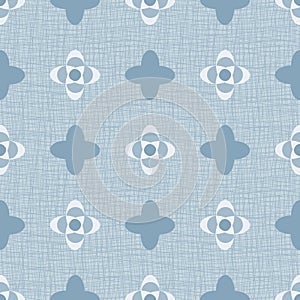 Quatrefoil seamless vector pattern background. Azulejo style backdrop with historical foil motifs in delt blue and white