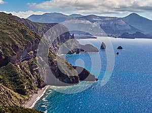 Quattrocchi seascape in Lipari, Aeolian islands, Sicily, Italy