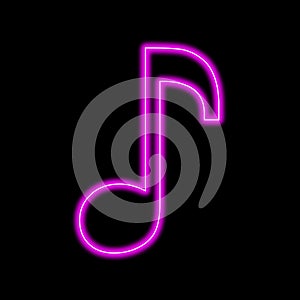 Quaver symbol pink neon musical icon on black background