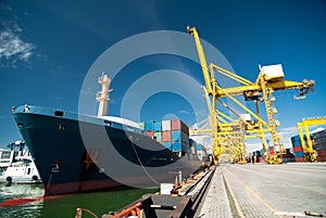 Quay crane and container ship photo