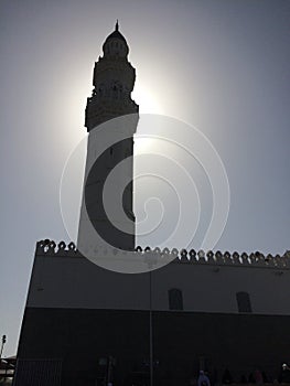 Silhouette image of Pillar of Quba Mosque in Medina - Islamic sacred city of Al Madinah - Religious tour photo