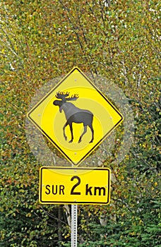 Quebec; Canada- june 25 2018 : moose sign roadin Chaudiere Appalaches photo