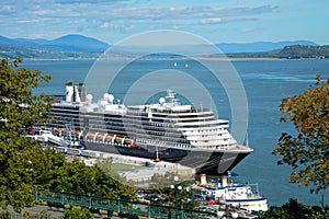 Cruise ship at the od port in QUebec city in Canada