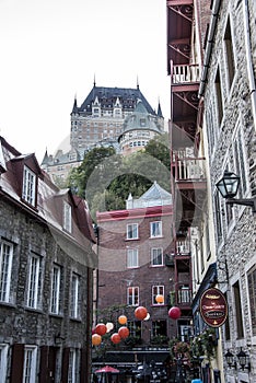 Quebec City Canada 13.09.2017 Lower Old Town Basse-Ville and Chateau Frontenac in Background