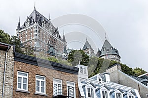 Quebec City Canada 13.09.2017 Lower Old Town Basse-Ville and Chateau Frontenac in Background