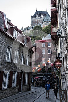 Quebec City Canada 13.09.2017 Lower Old Town Basse-Ville and Chateau Frontenac in Background