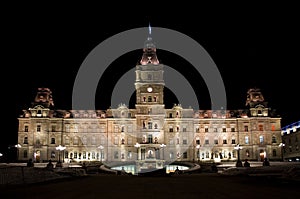 Quebec City Parliament Building at Night during Winter