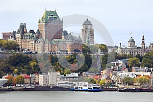 Quebec city skyline and Saint Lawrence River in autumn