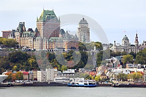 Quebec city skyline and Saint Lawrence River in autumn photo