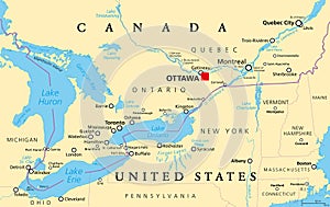 Quebec City Windsor Corridor, region in Canada, political map