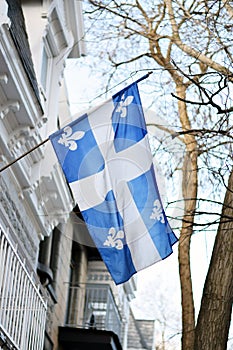 Quebec flag in Montreal billowing in the breeze