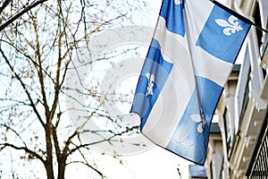 Quebec flag in Montreal billowing in the breeze