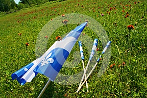 Quebec Flags. National Day Celebration Patriot Saint Jean Baptist. Cultural Holiday, June 24th, Province in Canada.