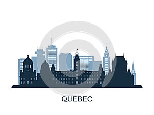 Quebec skyline, monochrome silhouette. Vector illustration.