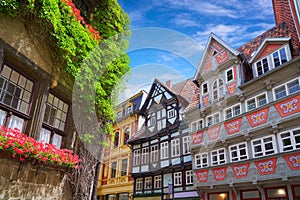 Quedlinburg city facades in Harz Germany