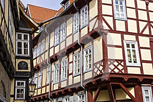 Quedlinburg, Germany, July 2022 : Upper old town area with checkered houses, historic district of the city